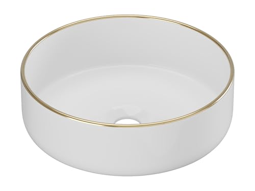 Vente unique   Lavabo sobre encimera Leniso   L 36cm x A 36cm x H 12cm   cerámica   blanco, dorado