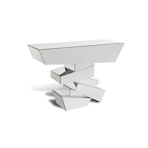 Zuri Furniture Modern Naxos Console Table Mirrored Glass Finish Sharp Geometric Design