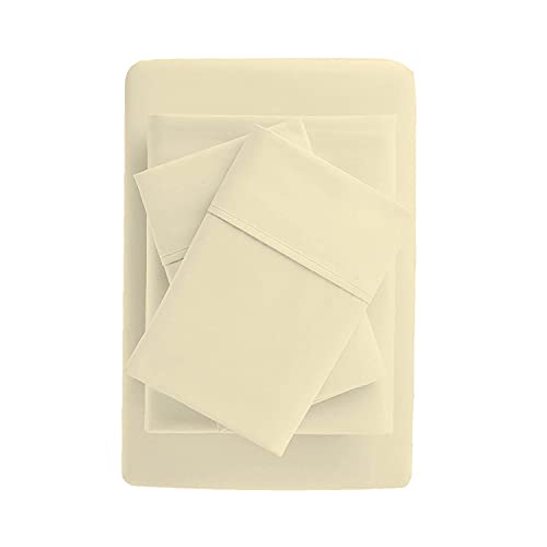 Linenscape Ivory King Size Sheet Set 600 Thread Count 100% Egyptian Cotton Sheets Super Soft Comfortable Sateen Weave 4 Piece 15" Deep Pocket Solid Luxurious Hotel Class Premium Bedding