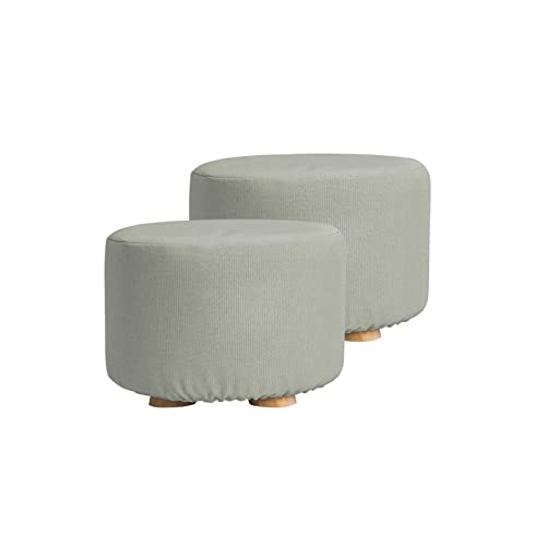 My Best Buy - La Bella 2 Set Grey Fabric Ottoman Round Wooden Leg Foot Stool-