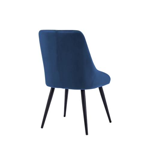 Image of Finch Fox Morris Velvet Dining Chair for Living Room, Bedroom, Home Office with Black Metal Legs in Dark Blue Color