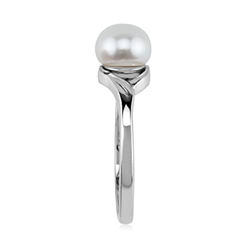 Silvershake White Cultured Freshwater Pearl 925 Sterling Silver Promise Solitaire Ring Size 6 #TOP2