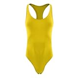 Mens Sleeveless Shapewear Mankini Leotard Bodysuit Singlet Bottom Buckle Brief Underwear(Yellow,OneSize)