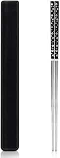 Stainless Steel 18/8 Chopsticks Reusable Titanium Plated Metal Chopsticks Premium Japanese Gift Set Dishwasher Safe (1 Pair - Black)