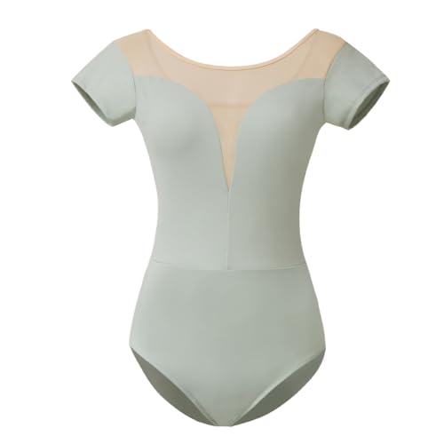 Royal Smela Women's Black Backless Dance Leotard with Short Sleeves