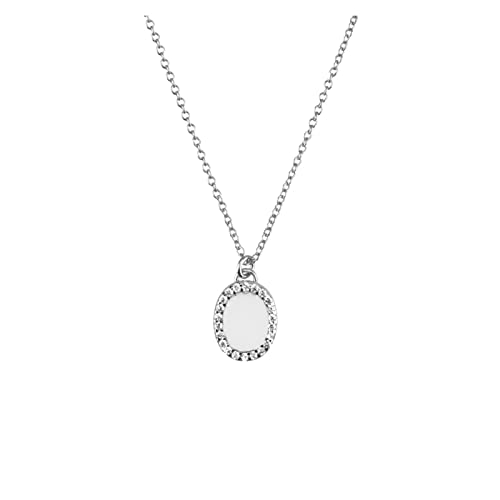 Collier long argent 925 pendentif ovale or et zircon transparent pour femme