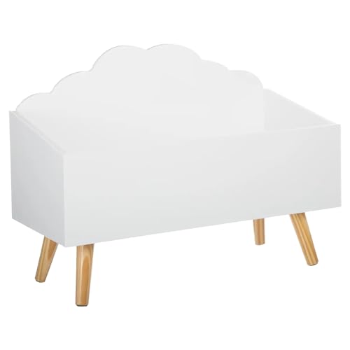 TIENDA EURASIA - Baul de Juguetes Infantil | Baul Decorativo de Madera | Color Blanco | Diseño Nórdico Nube | Patas de Madera | Medida 58 x 45 x 28 cm | Ideal para Decoración de Interior