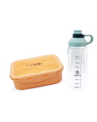 Image of ATTRO Prime Carbon Lunch Box with Hydra Water Bottle, School Tiffin Combo,Light Blue Peach