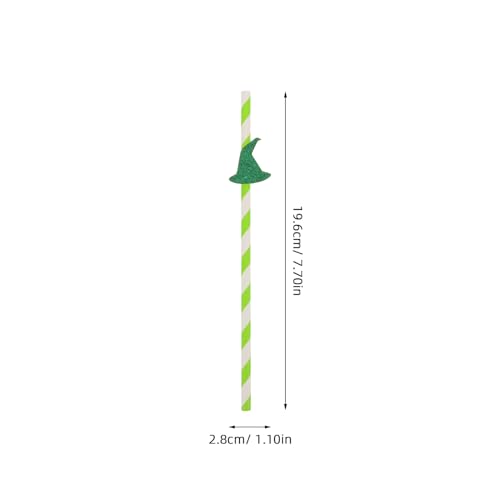 Pitillos de papel verde con diseño de sombrero de bruja Halloween miniatura 2