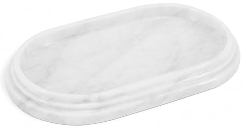 SPESHSTONES Marmor sminkbricka 25 cm vita handgjorda dekorativa brickor för badrumsdekor och bänkskivtillbehör, parfym, ljus och smyckesbricka för sminkförvaring
