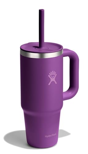 Image of Hydro Flask Travel Tumbler with Handle, Lid and Straw - Insulated Stainless Steel in 24 Oz Beachplum Purple