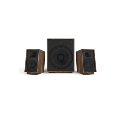 Image of Klipsch ProMedia Heritage 2.1 Multimedia Mid Century Modern Desktop Computer Speaker Monitors with 8 inch Subwoofer - Walnut