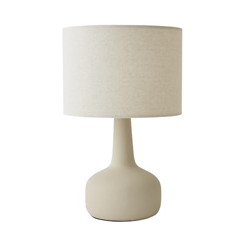 ValueLights | Hayley Natural Linen Drum Shade Beige Squat Base Ceramic Table Lamp and LED Bulb | Table Lamps, Home Décor & Improvement Essential | Included LED Bulb