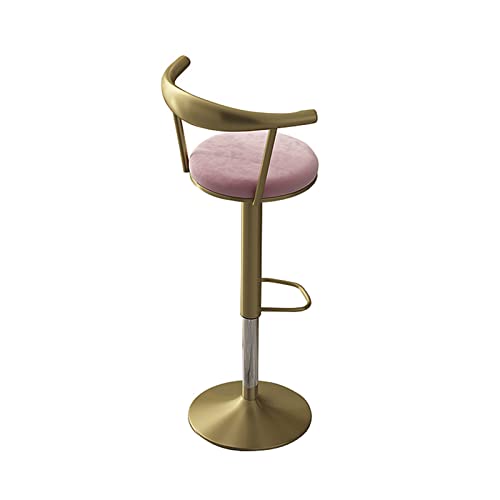 GOGUANG ZJUN - Barhocker Mit Horn-Rückenlehne, 23,6 Bis 31,5 Zoll Hubhöhe Tresenhocker Mit Fußstütze, 360 ° Drehbarer Runder Samt-Barstuhl, Metallgoldbasis(Color:rosa) Cover