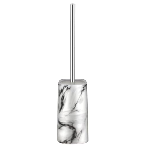 Image of Marble Colored Toilet Brush and Holder Set,Stainless Steel Long Handle and Marble Colored Base for Bathroom Deep Cleaning，Space Saving for Storage，Drip-Proof，White