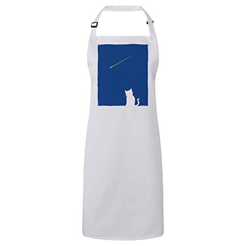 Tablier cuisine blanc motif chaton illustration ciel nuit