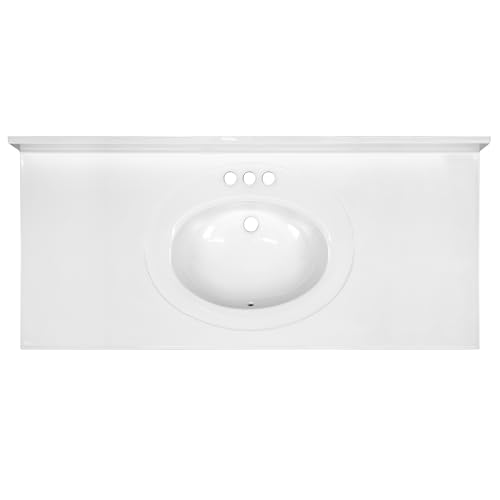 Image of Design House Cultured Marble Vanity Top, 49 in W x 22 in D, Integrated 4 in Centerset Oval Sink & Backsplash, Solid White, 586255