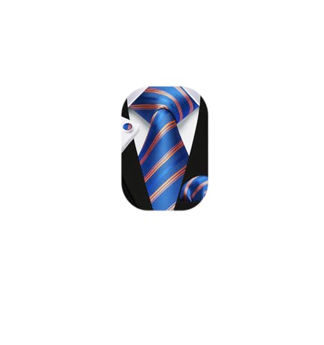 Image of HISDERN Mens Ties Set Stripe Plaid Ties for Men and Pocket Square Cufflinks Formal Silk Necktie Wedding Business