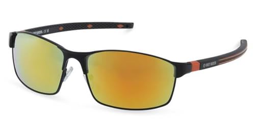 Harley-Davidson Men's Square Metal Sunglasses, Shiny Black Frames & Mirror Lens