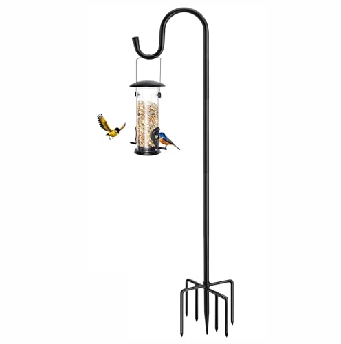 MIUVIBENI 96' Shepherds Hooks for Outdoor with 7 Prongs Base, Heavy Duty Bird Feeder Pole for Hanging Lantern, Hummingbird Feeder, Shepherds Hook for Bird Feeders Outside,1 Pack