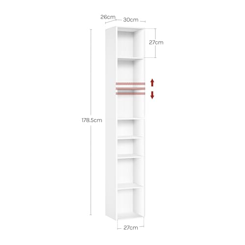Bibliothèque étroite 7 niveaux blanche 178,5 cm WOLTU