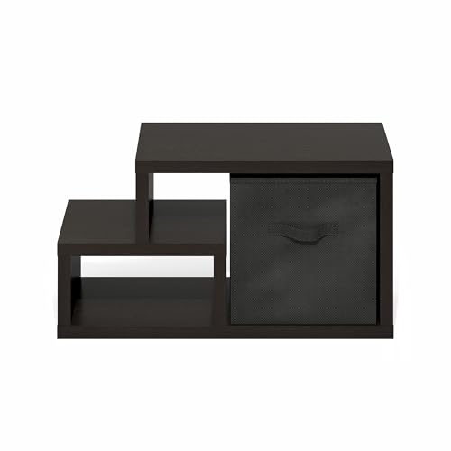 Image of Furinno Viola 2-Tier Storage Shelf, Horizontal Display Rack, Dark Oak | with Drawer Bin, Extra Thick Frame Bookshelf, Open Back, for Organization, Living Room, Home Office