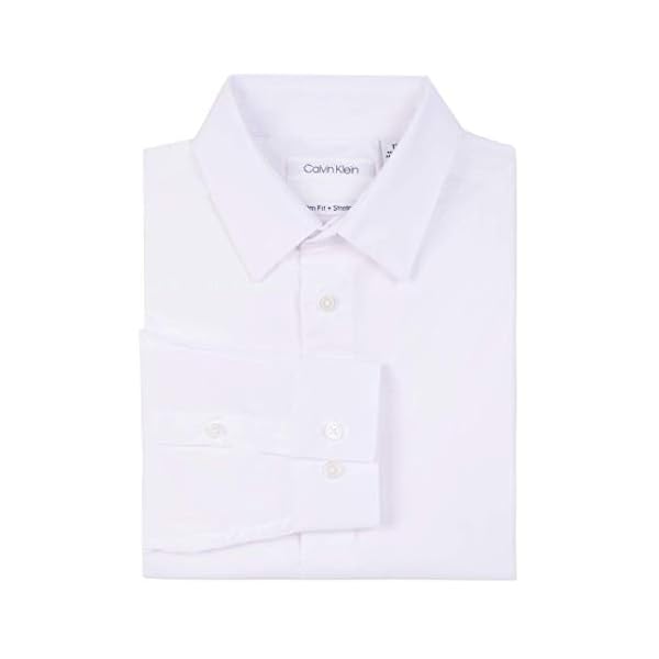 Calvin Klein Boys' Long Sleeve Slim Fit Dress Shirt, Style with Buttoned Cuffs & Shirttail Hem, White, 16 - Image 7