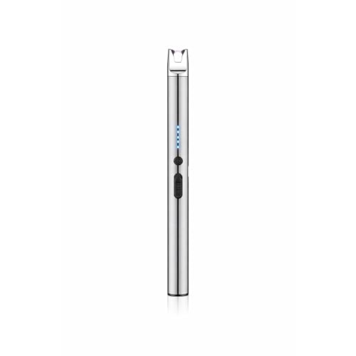 USB Rechargeable Electric Lighter Windproof Flameless Plasma Arc Lighter Long Handle for Candles & BBQ Portable & Safe Silver