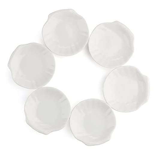 MOSYONE Ceramic Soy Sauce Dish Small Dipping Bowls Set of 6 Scallop Shaped Seasoning Dishes 3 Inch Sushi Condiment Bowl Appetizer Dessert Snack Salad Plates