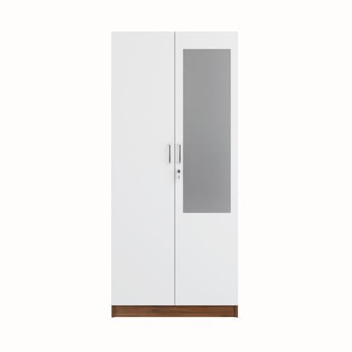 Image of VIKI Wardrobe | Batanes Wardrobe | Wooden Almirah for 2 Door Wardrobe with 2 Shelves & Hanging Space with Mirror (Walnut|White - 40D x 80W x 180.8H) | 1 Year Warranty | Free Assembly