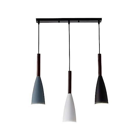 LOTREE Modern Industrial 3 Lights Straight Metal Lampshade and Wood Finish Pendant Lights Fixtures for Kitchen Island(Straight) Cover