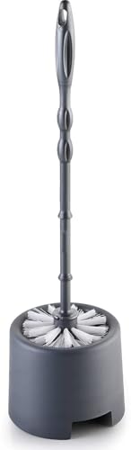 Image of Round Toilet Brush with Stand, Cleaning Brush with Holder for Bathroom with Holder (Grey)