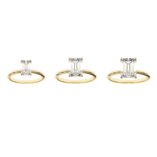 Emerald Cut Diamond Solitaire Engagement Ring, 14K White Gold Lab Grown Diamond Engagement Ring Mildred Hidden Halo Solitaire3