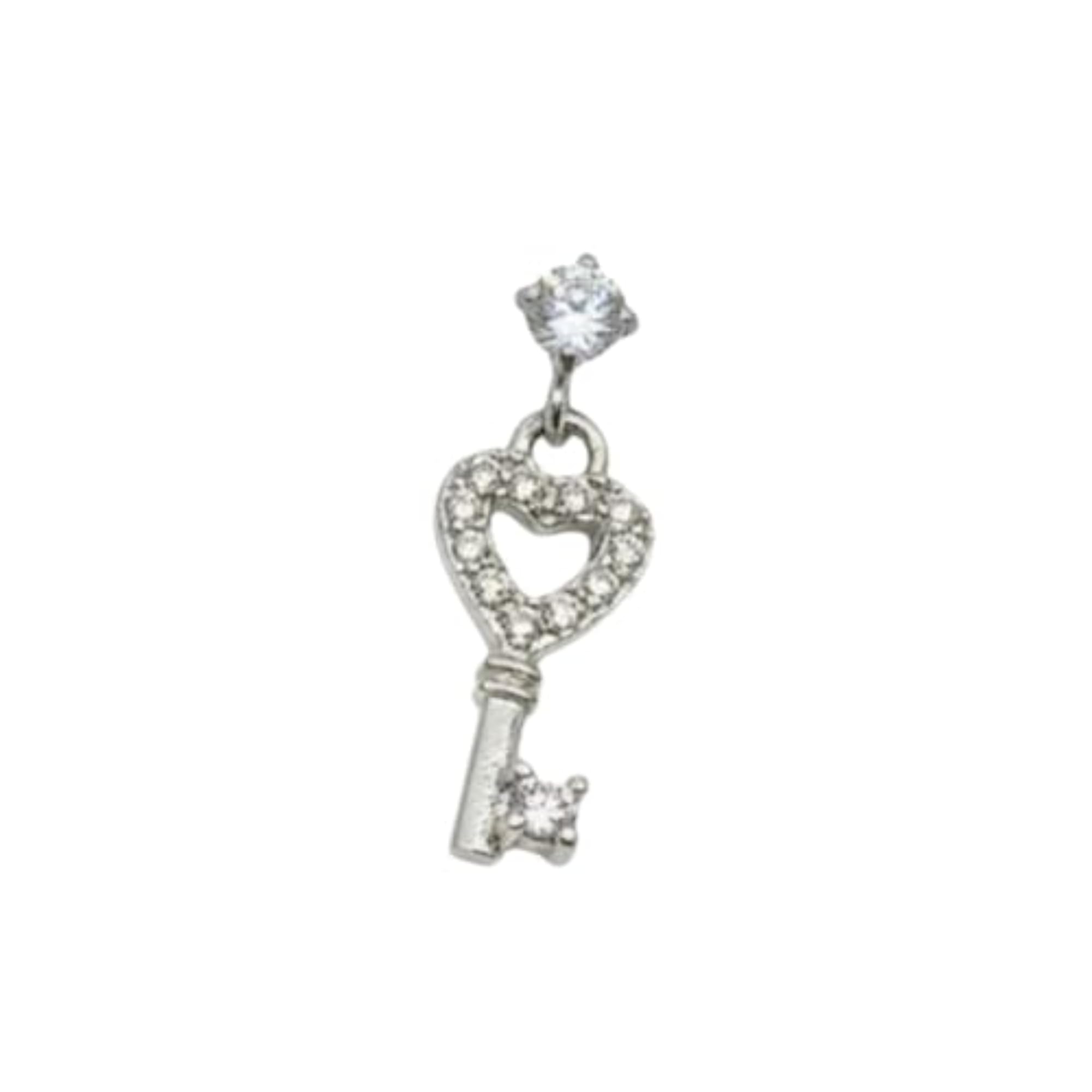 Dainty Heart-Key Dangle Piercing Charm, Silver-Tone Jewelry