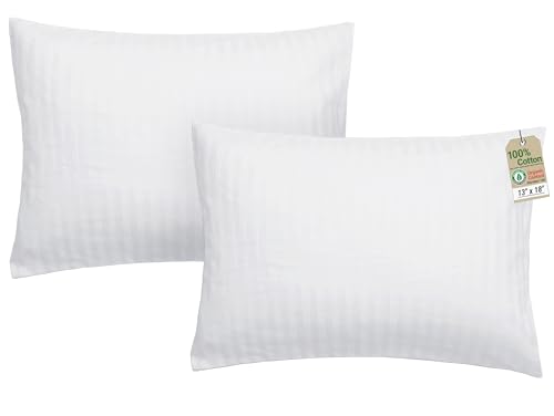 ZPECC Toddler Pillow with Pillowcase 2 Pack - 13x18 Organic Cotton Hypoallergenic Kids Pillow, Baby Essentials for Travel Crib Daycare Stroller (Intended for Age 2 and up) White Stripe