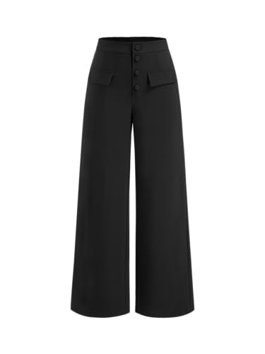 CIDER Women Middle Waist Wide Leg Pants Casual Stylish Button Front Trousers