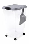 raxter Pet Food Storage Container, 40L (15KG), Airtight Flip-Top Locking Lid, Transparent Plastic, with Wheels and Scoop, for Dog, Cat and Bird Food (Grey)