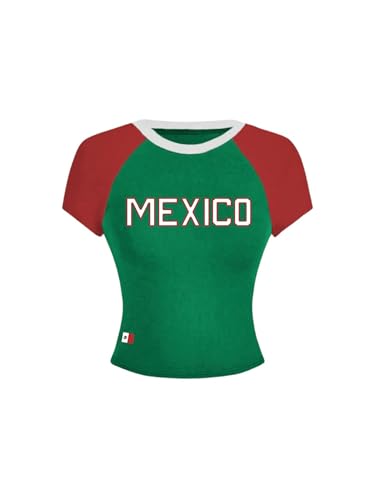 SOLY HUX Women's Y2k Mexico Graphic Tees Short Sleeve Letter Print Color Block Crop Tops T Shirt4