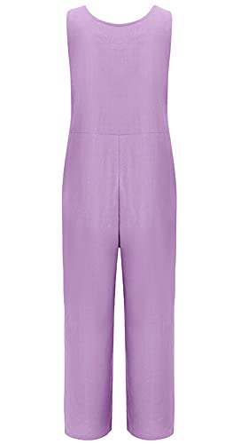 Loveimgs Women's Casual Buttoned Straps Floral Embroidery Lightweight Baggy Bib Overalls Jumpsuit-Pockets (Purple-Lavender, X-Small) #TOP2