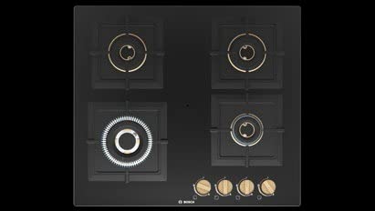 Bosch Built in Gas Hob Black Tempered glass Glass 4 Burner A...