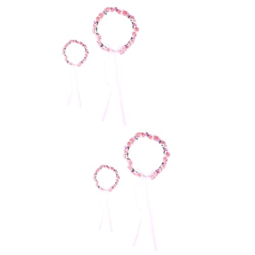 Coiffure de mariée pour fille avec couronne rose et bracelet assorti