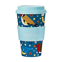 Sass & Belle Birds Travel Coffee Cup - Reusable Eco-Friendly RPET Coffee Mug with Lid – 400ml – Ideal for Hot Drinks On The Go, Commuting, Office or Gifts