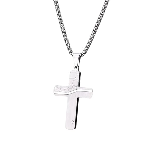 Collier croix homme pendentif texture argentée chaîne vénitienne chic