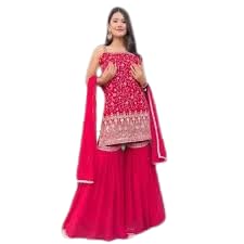 tilki FASHION Women’s Magenta Mirror Work Sharara Suit Set with Dupatta | Sleeveless Kurti | Festive & Wedding Ethnic Outfit-picture-14