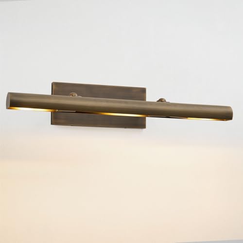 Hardwired Aged Brass Picture Light: 24" Rotatable Vintage Antique Bronze Gallery Artwork Lighting over Pictures Frame - Traditional Copper Museum Art Accent Spotlight for Library Wall Photo