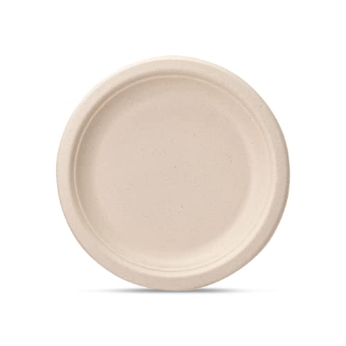 100% Compostable 7 Inch Heavy-Duty Plates [125 Pack] Eco-Friendly Disposable Sugarcane Paper Plates - Brown Unbleached #TOP1
