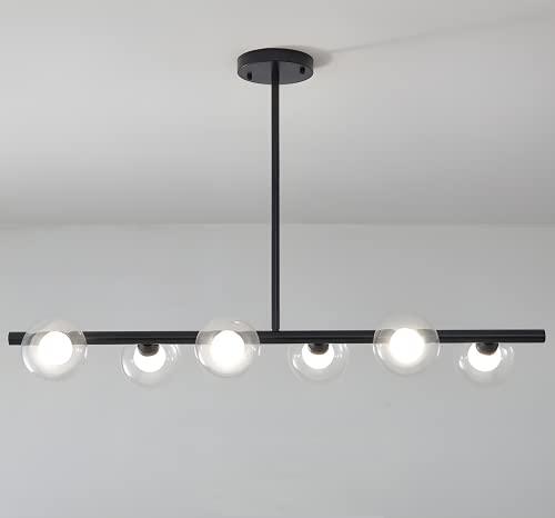 Lampe d'îlot linéaire noire moderne du milieu du siècle à 6 lumières
