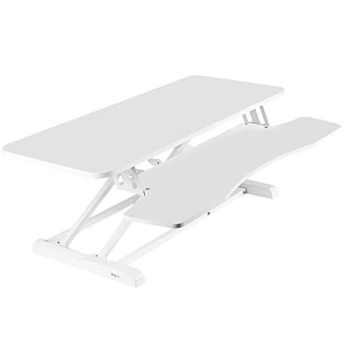 VIVO DESK-V036KW Convertidor de escritorio de 91 cm, serie K, elevador de escritorio para usar sentado o de pie, estación de trabajo de doble monitor y portátil con bandeja amplia para el teclado
