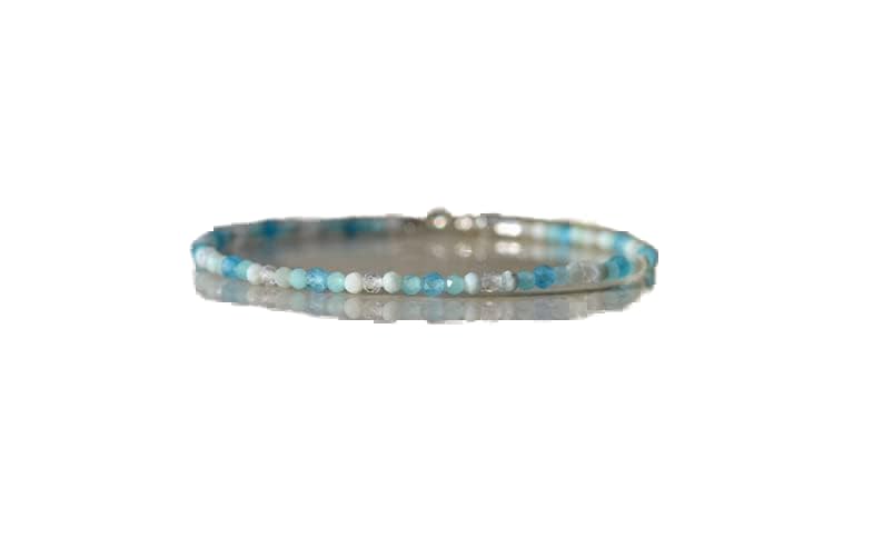 Bracelet larimar perles fines 2mm idée cadeau unisexe avec fermoir argent