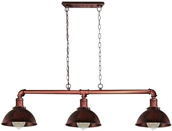 DC VOLTAGE Steampunk Metal Pipe Bar Retro Ceiling Pendant Light Fitting 3 Way Bar Kitchen Island Dome Lamp Shade Metal Pipe Lighting Hanging Adjustable Chain Light Fixture [Energy Class A]